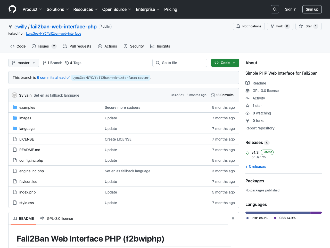 Fail2Ban Webinterface screenshot
