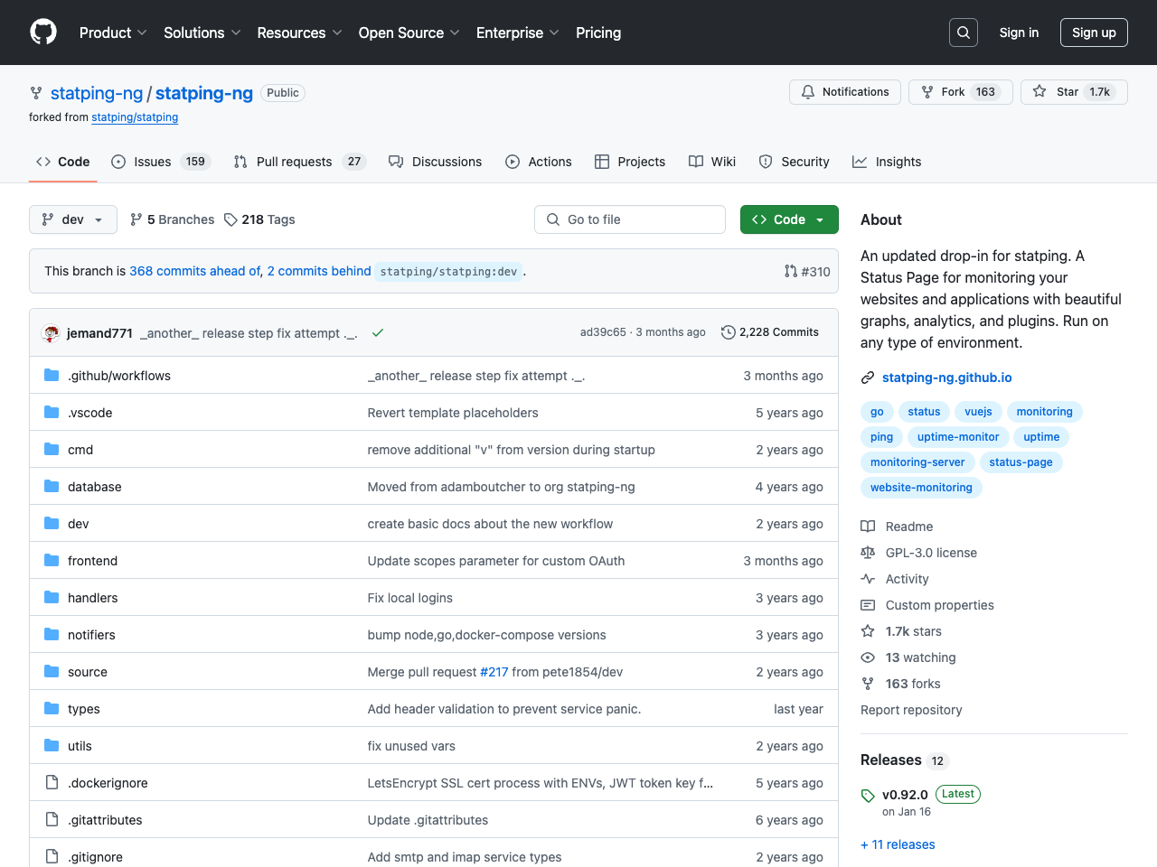 statping-ng screenshot