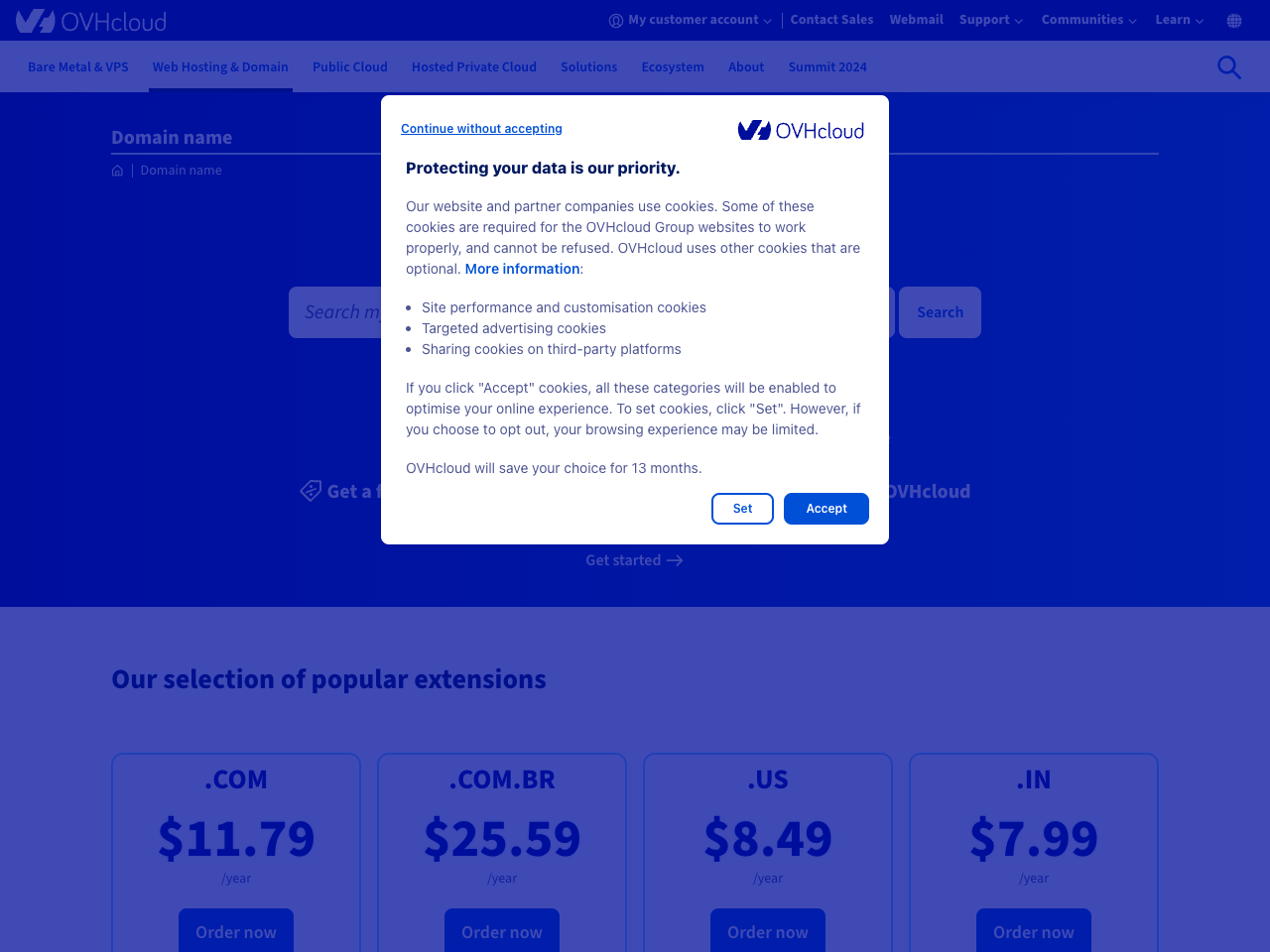 OVHcloud Domains screenshot