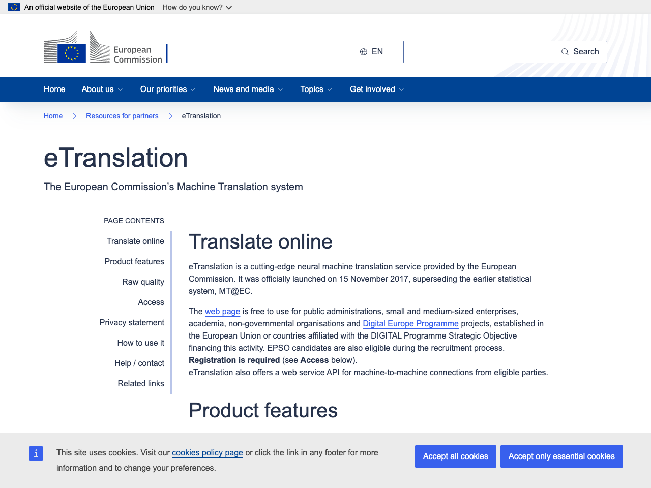eTranslation screenshot