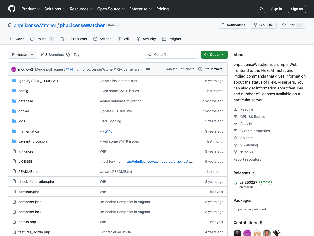 PHPLicenseWatcher screenshot