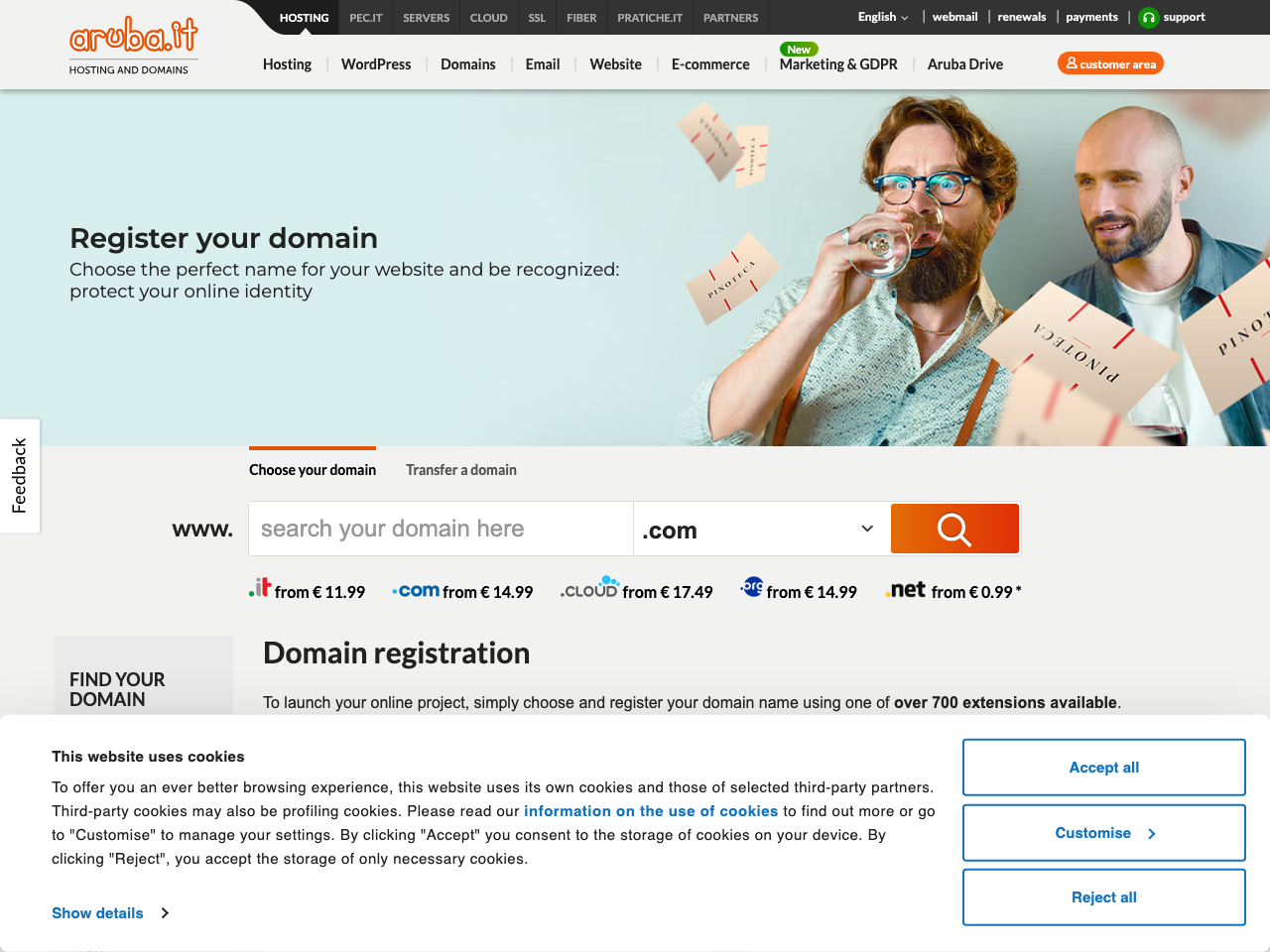 Aruba Domains screenshot