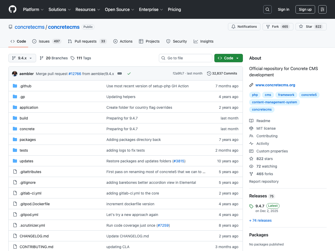 Concrete CMS screenshot