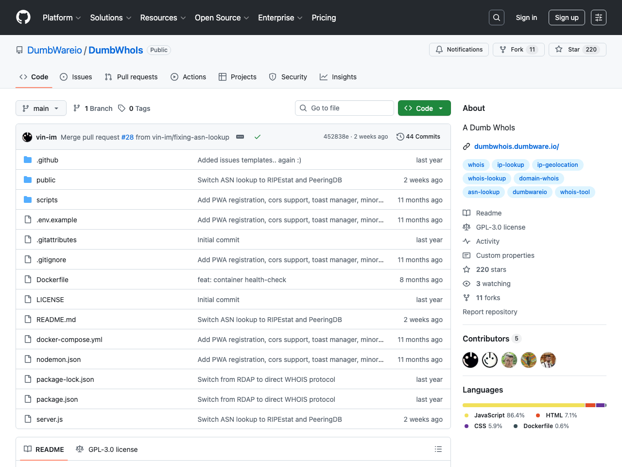 DumbWhois screenshot
