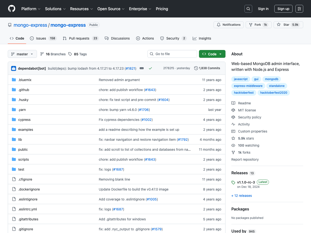 Mongo Express screenshot