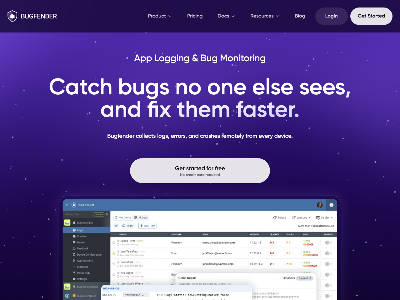 Bugfender screenshot
