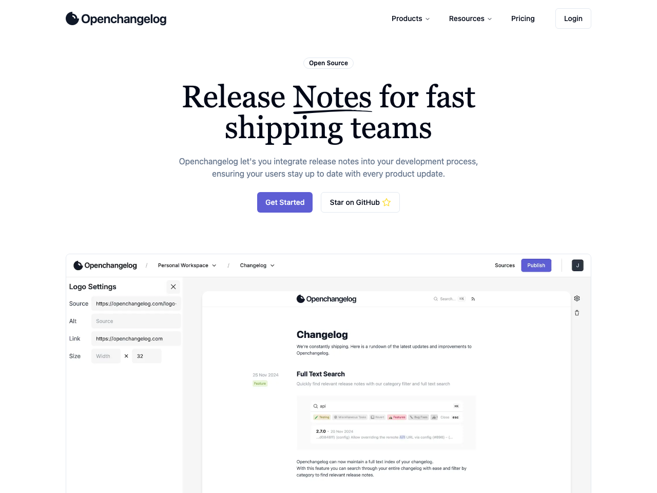 Openchangelog screenshot