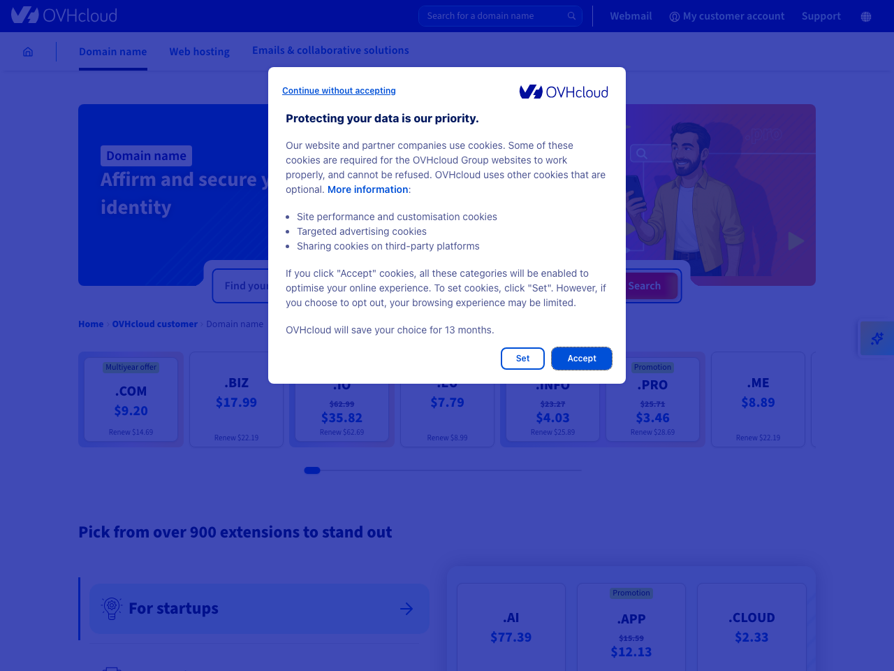 OVHcloud Domains screenshot