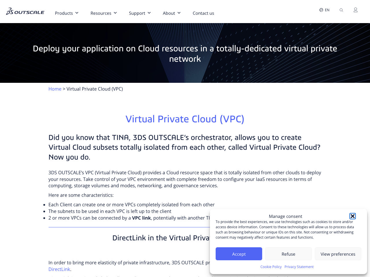 Outscale Virtual Private Cloud screenshot