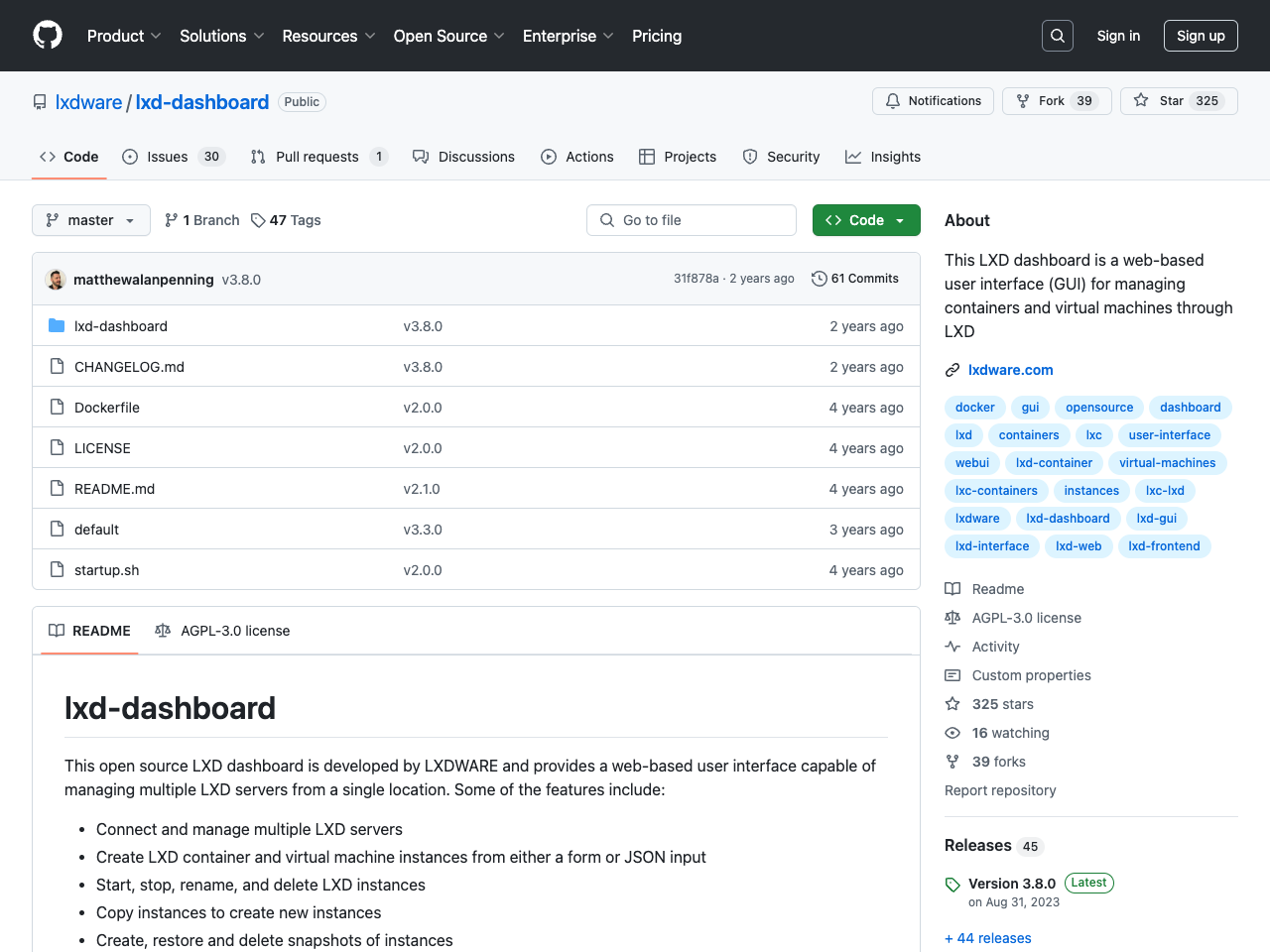 LXD Dashboard screenshot