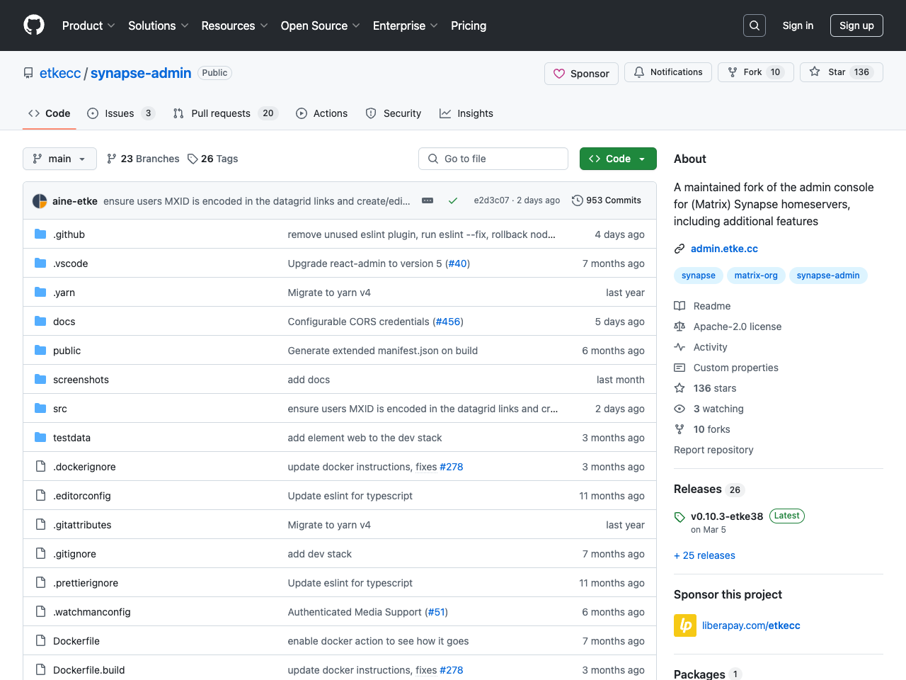 Synapse Admin screenshot
