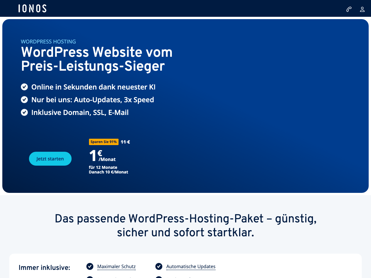 IONOS WordPress Hosting screenshot