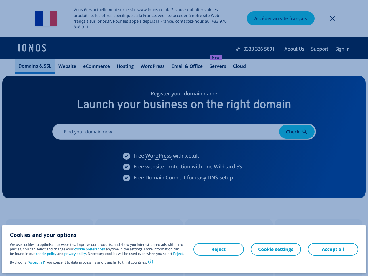 IONOS domains screenshot