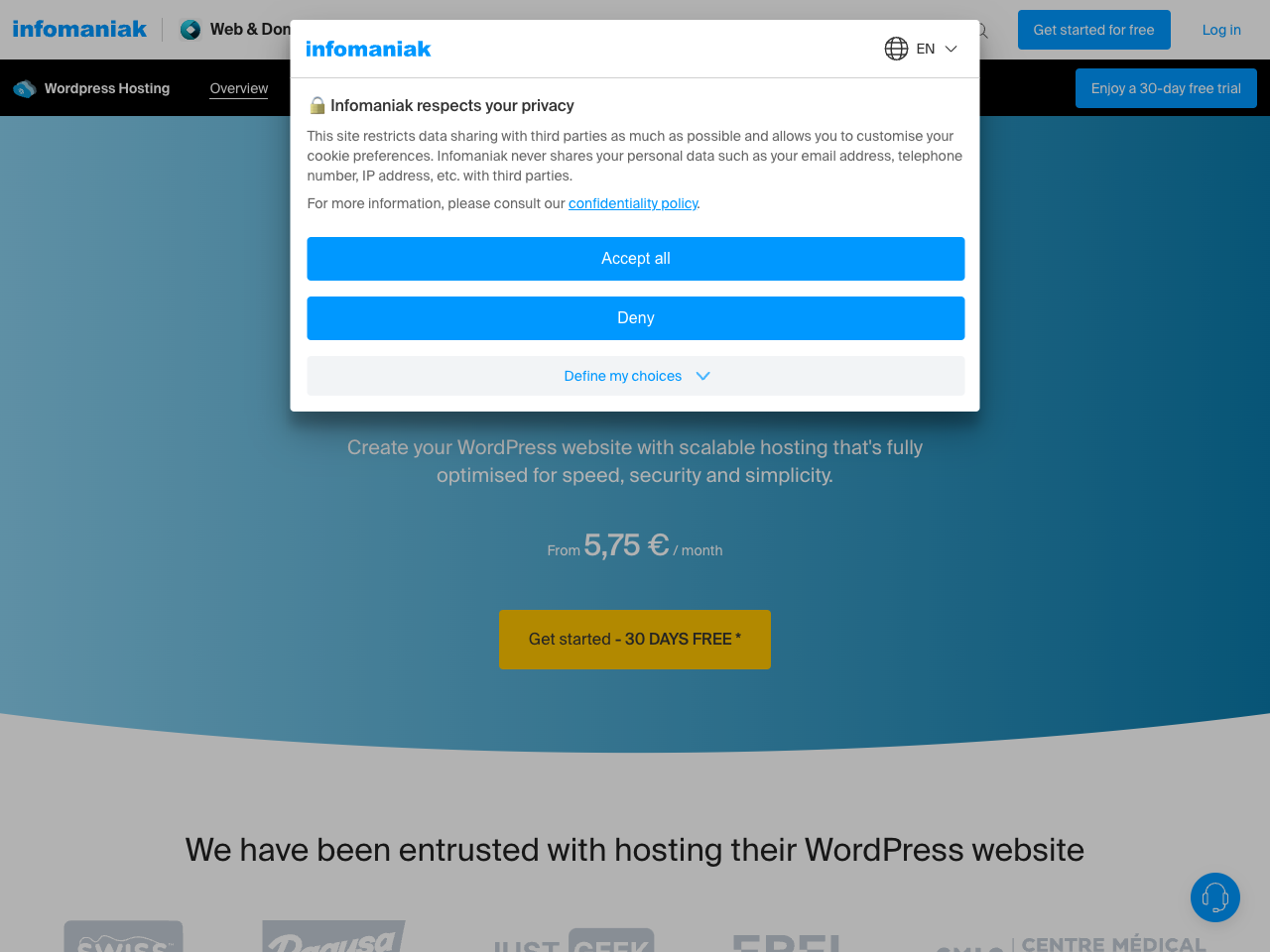 Infomaniak WordPress Hosting screenshot