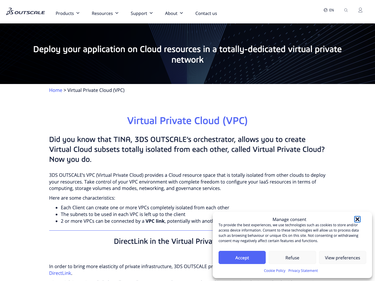 Outscale Virtual Private Cloud screenshot