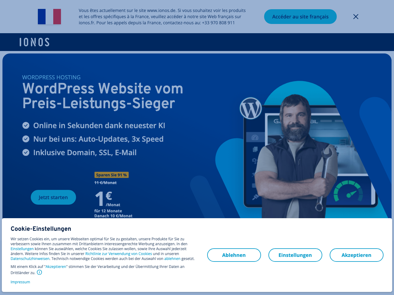 IONOS WordPress Hosting screenshot