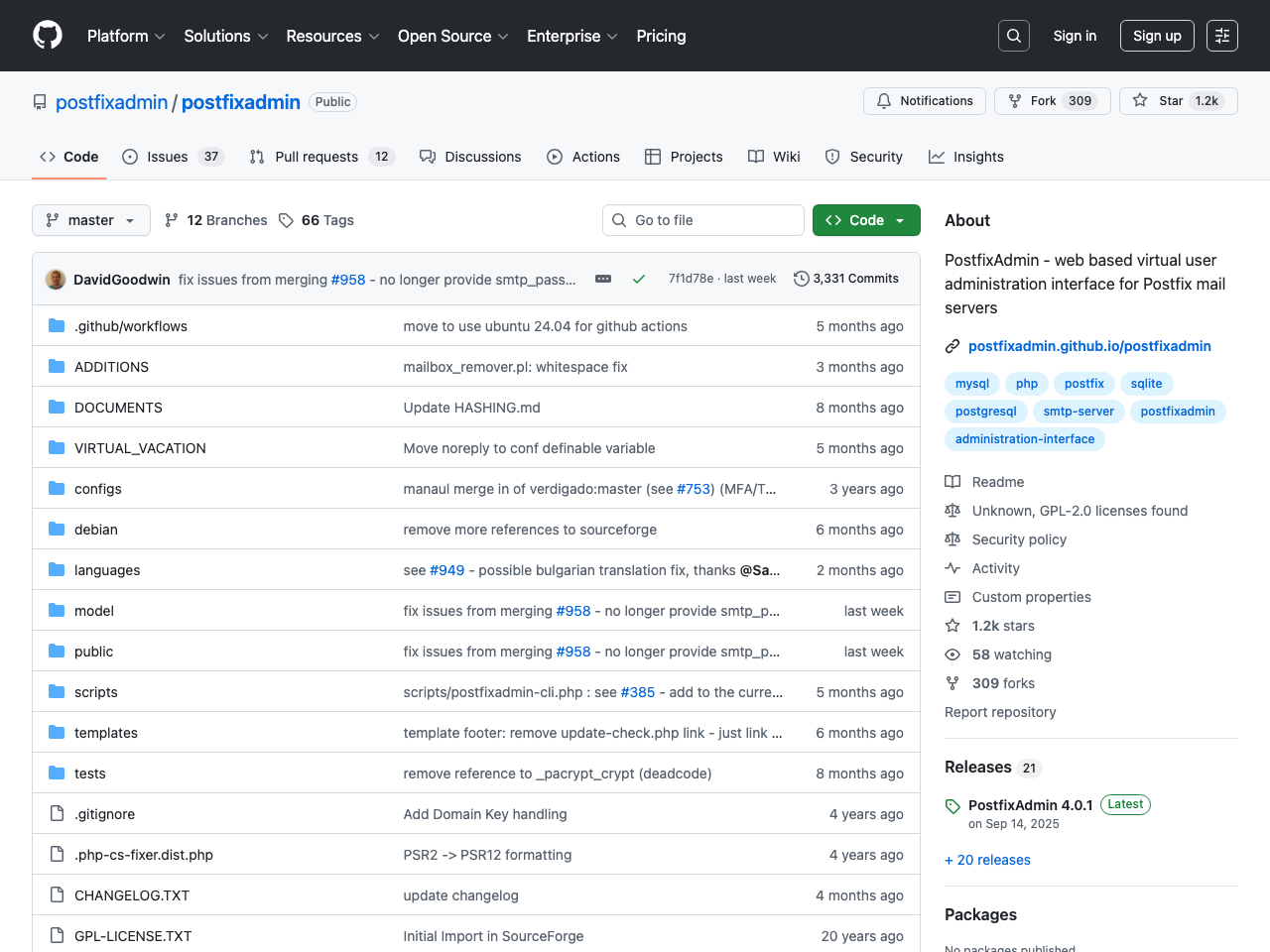 postfix.admin screenshot