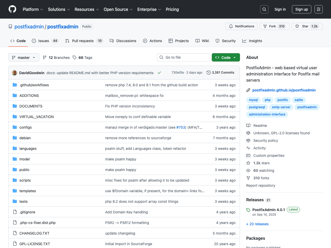 postfix.admin screenshot