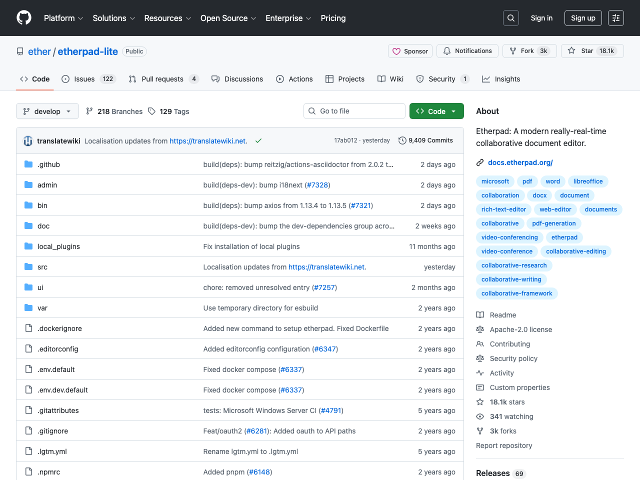 Etherpad MyPads screenshot
