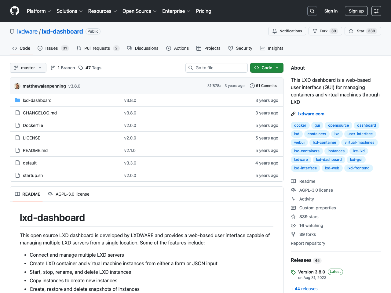 LXD Dashboard screenshot