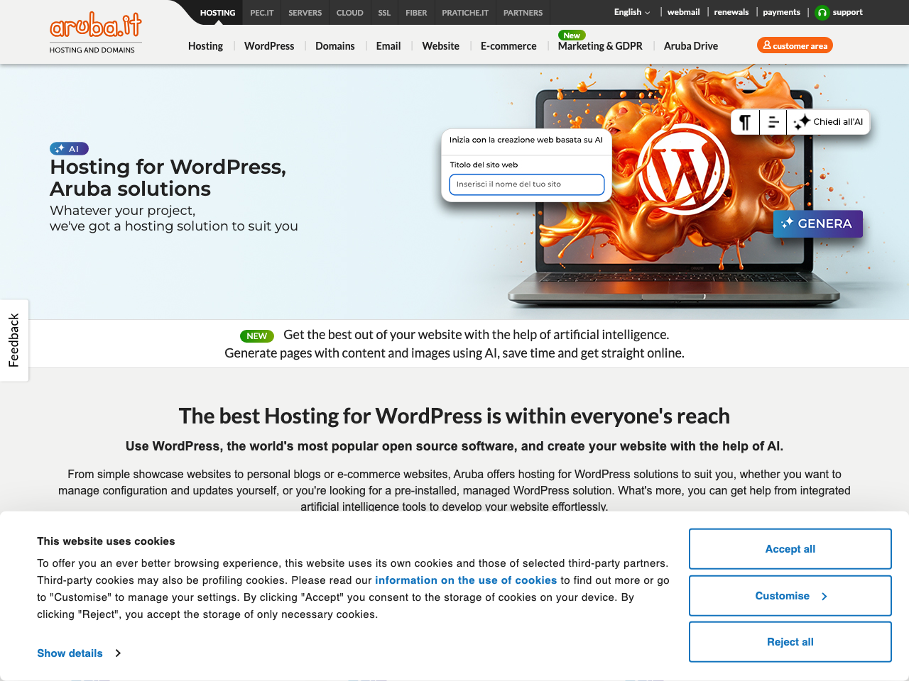 Aruba WordPress screenshot