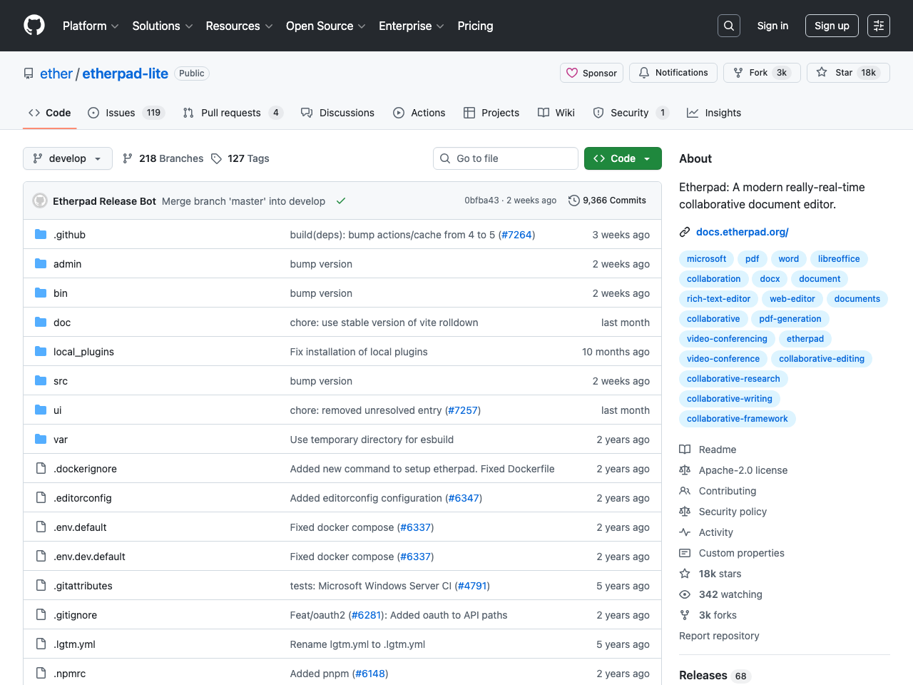 Etherpad MyPads screenshot