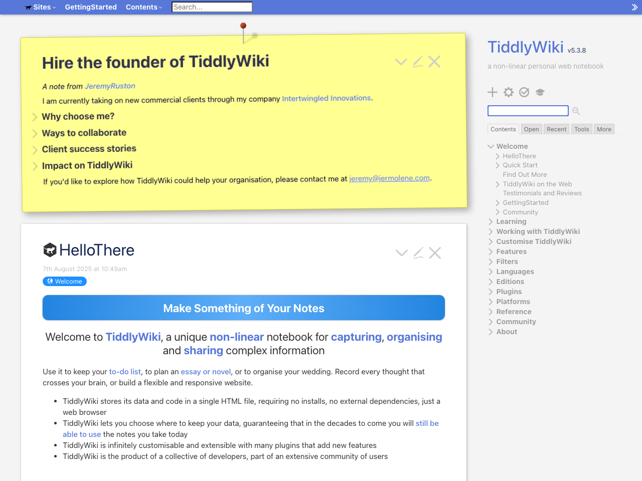 TiddlyWiki screenshot
