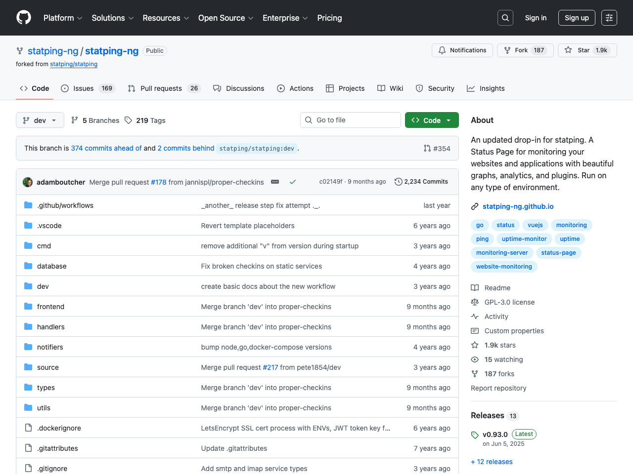 statping-ng screenshot
