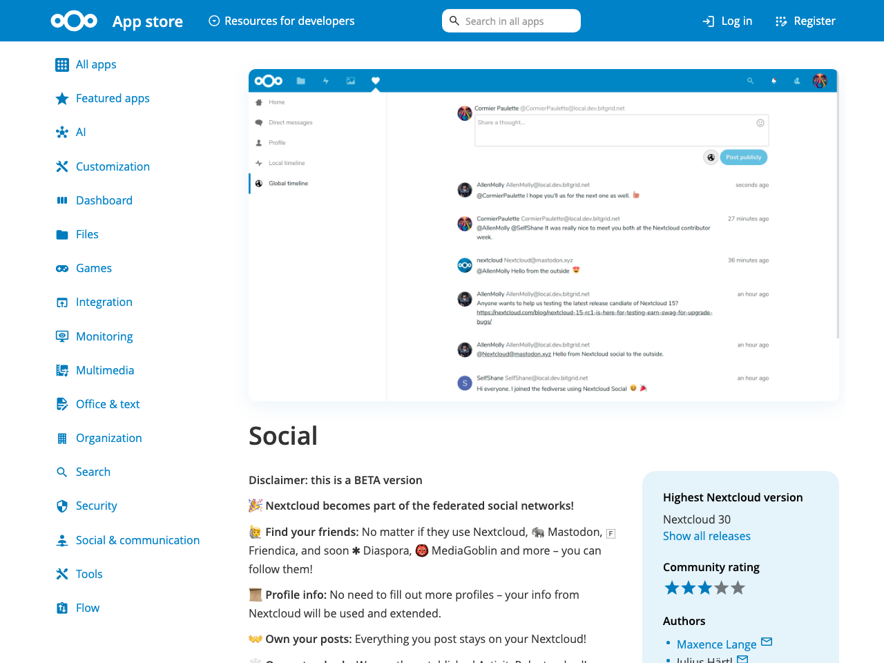 Nextcloud Social screenshot