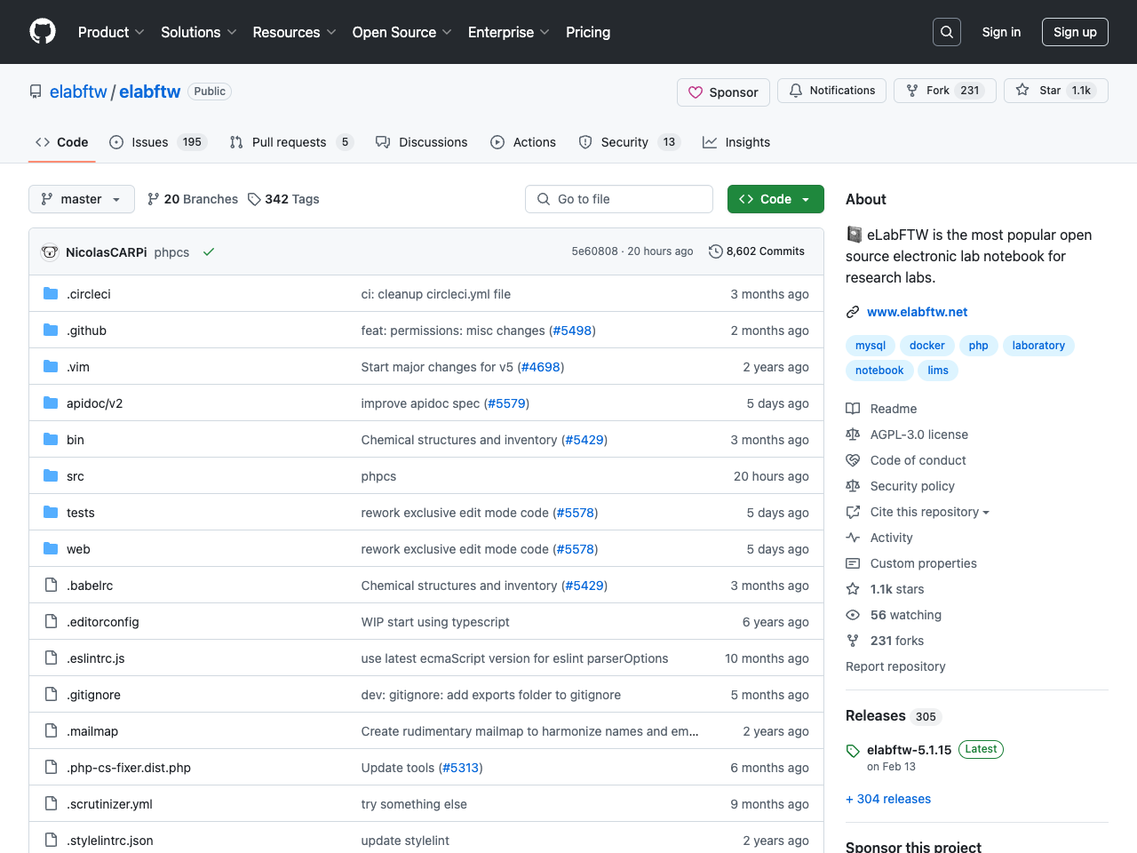 eLabFTW screenshot