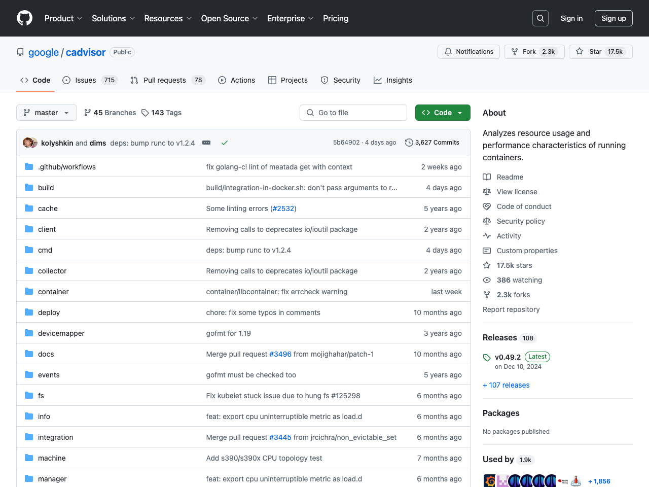 cAdvisor screenshot