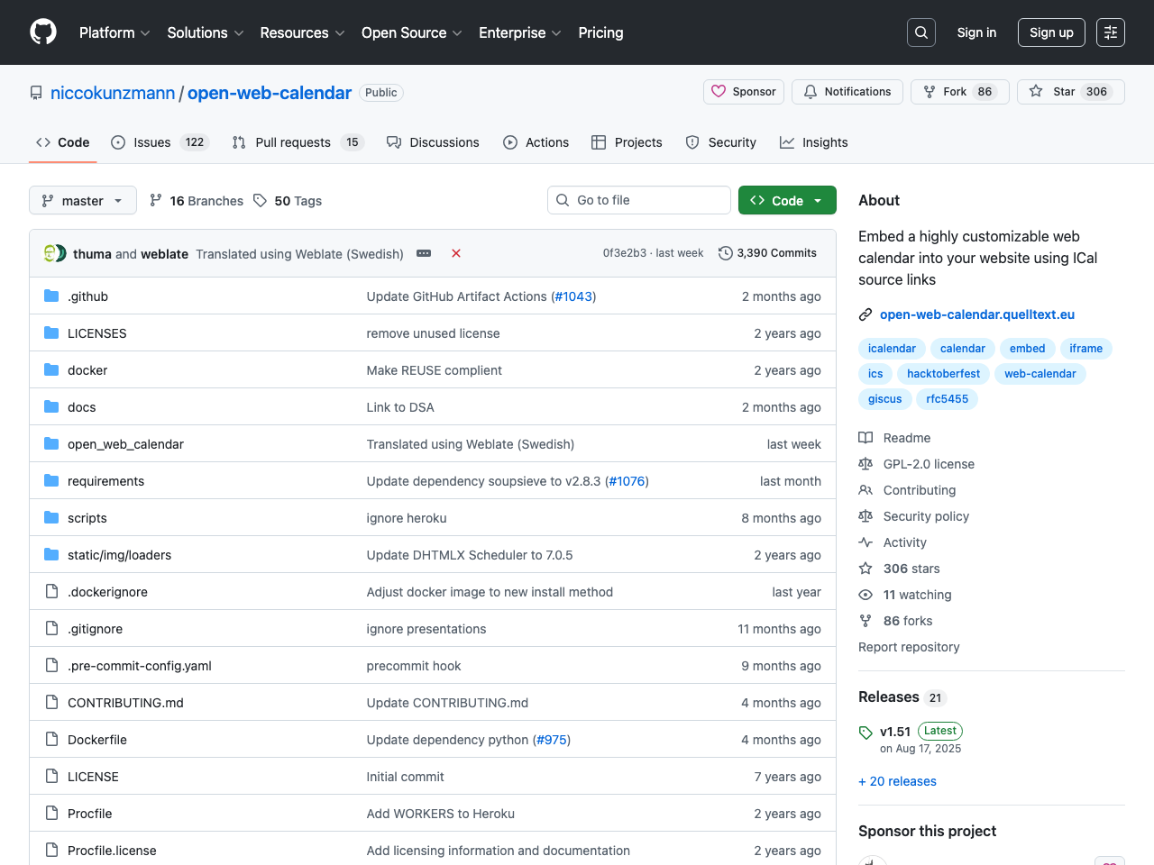 Open Web Calendar screenshot